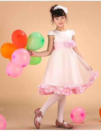 Kids Princess A-Line Short Satin First Communion Dress with Cap Sleeves