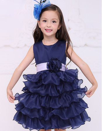 Little Girls Stunning Short Satin Layered Skirt Flower Girl Dress with Sashes