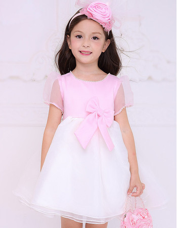 Inexpensive Pretty Empire Short Pink Flower Girl Dress with Short Sleeves