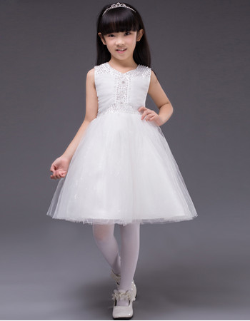 Affordable Pretty Ball Gown V-Neck Short Satin Organza First Communion Dress