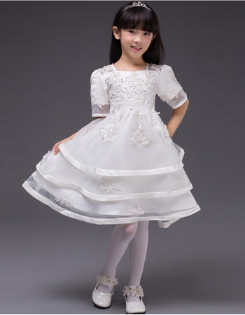 Inexpensive Stunning Layered Skirt First Communion Dress with Short Sleeves