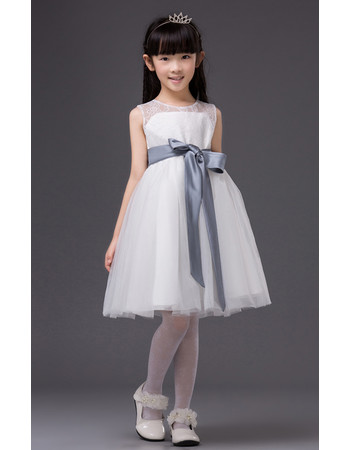 Affordable Simple Short Lace First Communion Dress with Sashes