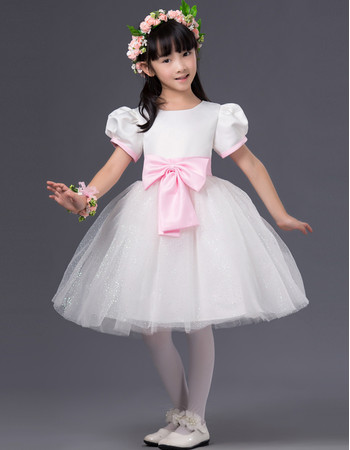 Adorable Ball Gown First Communion Dress with Bubble Sleeves and Bows