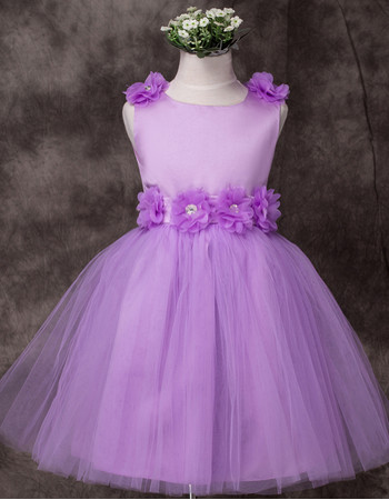 Handmade Pretty Ball Gown Short Satin Applique Little Girls Party Dress