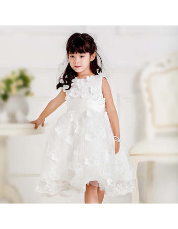 Discount Little Girl Ball Gown Knee Length Tulle Applique Flower Girl Princess Dress