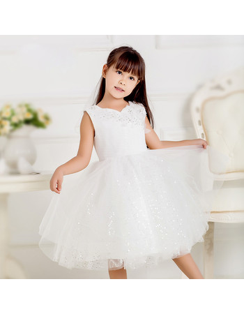 Discount Little Girl Ball Gown Knee Length Organza Sequin First Communion Dress