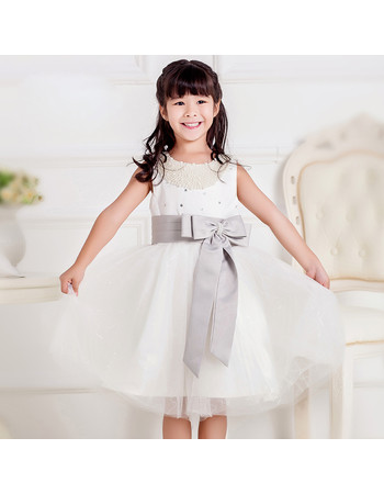 Little Girl Ball Gown Short Beading Flower Girl Princess Dress with Bow Sashes