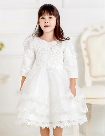 Kids Princess Lovely Layered Skirt Organza Flower Girl Princess Dress with Sleeves