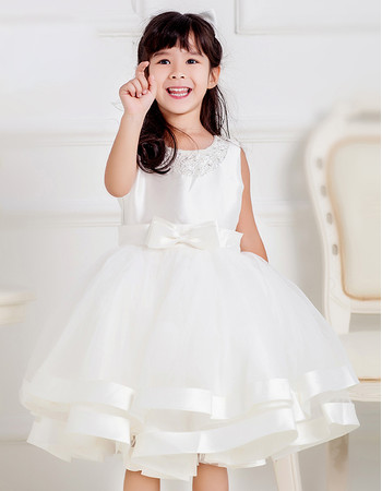 Custom Handmade Ball Gown Knee Length Organza Flower Girl Princess Dress