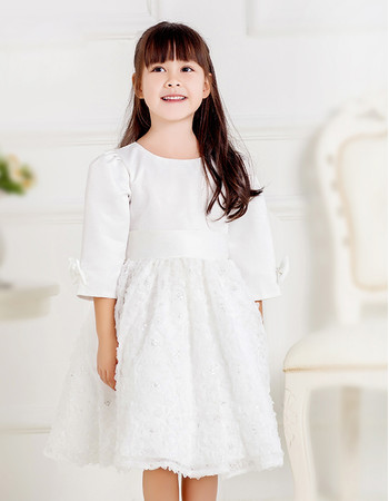 Pretty Knee Length Satin Flower Girl Princess Dress with Sleeves
