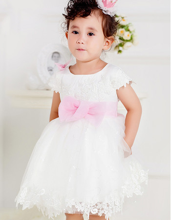 Infant Baby Girl Ball Gown Short Tulle Flower Girl Princess Dress with Sashes