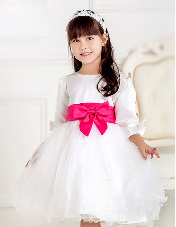 Pretty Ball Gown Tulle Flower Girl Princess Dress with 3/4 Long Sleeves