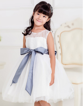Pretty Ball Gown Knee Length Lace Flower Girl Princess Dress with Sashes
