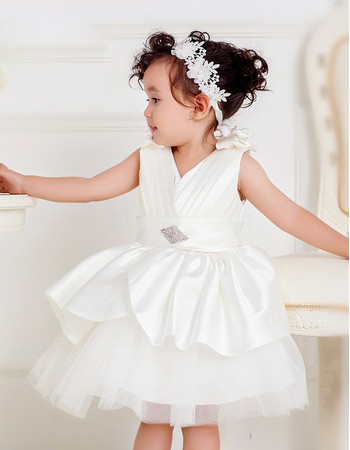 Lovely Ball Gown V-Neck Satin Tulle Pleated Flower Girl Princess Dress