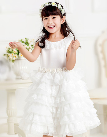 Pretty Ball Gown Short Lace Layered Skirt Flower Girl Princess Dress