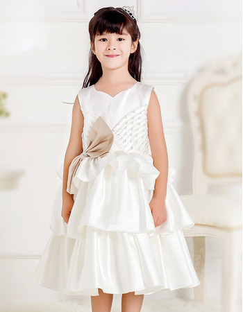 Pretty Ball Gown Knee Length Satin Flower Girl Princess Dress