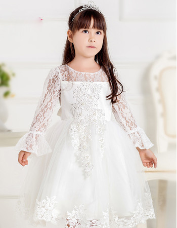 Pretty Ball Gown Short Flower Girl Princess Dress with Lace Sleeves