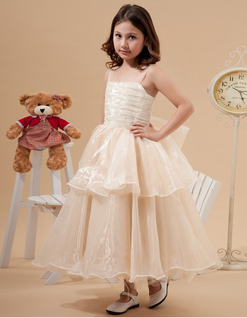 Affordable Beautiful Spaghetti Straps Tea Length Organza Little Girls Party Dress