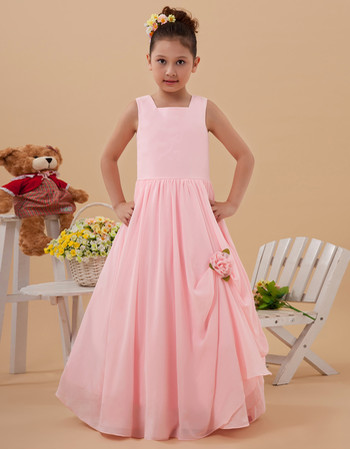 Beautiful A-Line Floor Length Chiffon Pink First Communion Dress