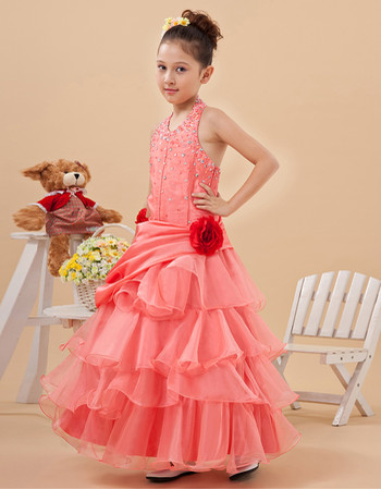 Affordable Pretty Halter Ankle Length Layered Skirt Little Girls Party Dress