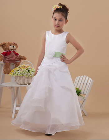 Affordable Pretty A-Line Sleeveless Long First Communion Dress with Belts