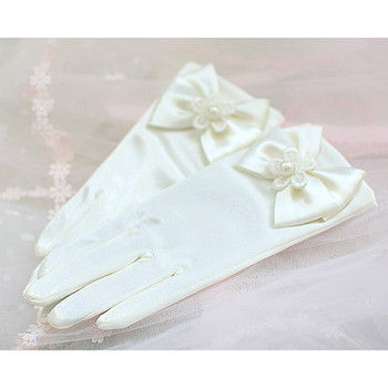 White communion gloves/ Short Flower Girl Gloves with Bows