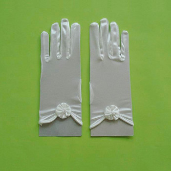 Short Wrist Elastic Satin Gloves with Flowers for Girls