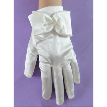 Short Wrist Elastic Satin Gloves with Bow for Girls