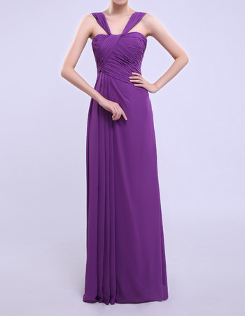 Customized Chic Column Straps Floor Length Chiffon Beach Bridesmaid Dress