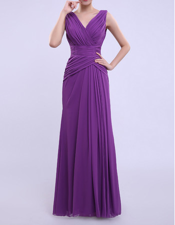 Women's Column V-Neck Floor Length Chiffon Bridesmaid Dress