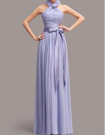 Romantic Halter Floor Length Chiffon Bridesmaid Dress with Sashes