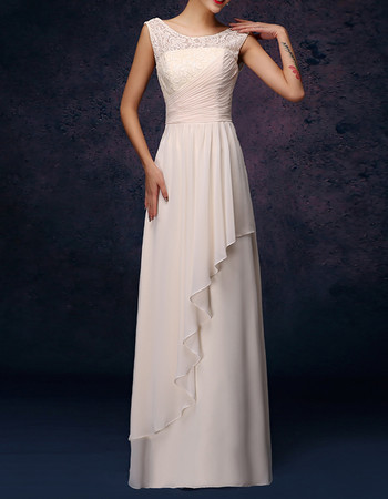 Column Round-Neck Floor Length Chiffon Bridesmaid Dress