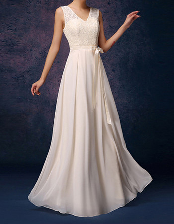 Beautiful V-Neck Floor Length Lace Chiffon Bridesmaid Dress with Sashes