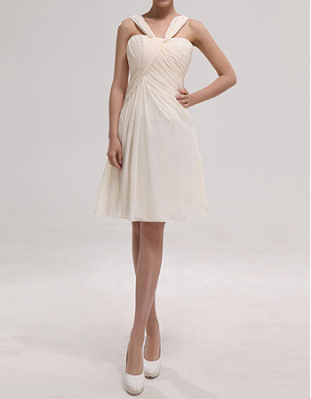 Affordable Straps Sleeveless Knee Length White Chiffon Bridesmaid Dress