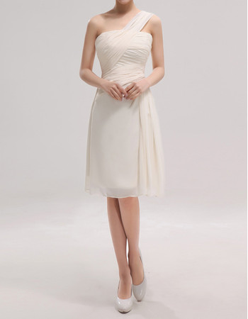 Discount One Shoulder Sleeveless Knee Length White Chiffon Bridesmaid Dress