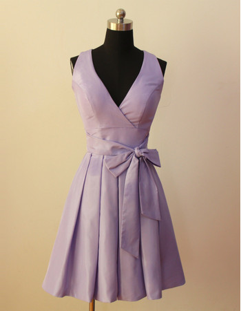 Custom A-Line V-Neck Sleeveless Short Satin Bridesmaid Dress