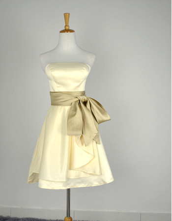 Custom Cheap Strapless Short Satin Bridesmaid Dress with Sashes