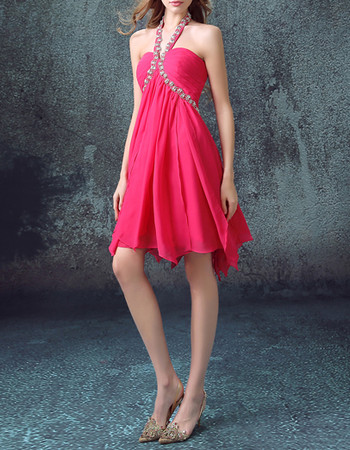 Cute Empire Halter Sleeveless Short Chiffon Cocktail Party Dress