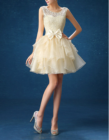 Beautiful Designer A-Line Short Lace Layered Skirt Cocktail Dress