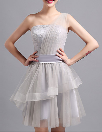 Beautiful One Shoulder Sleeveless Short Satin Tulle Cocktail Dress