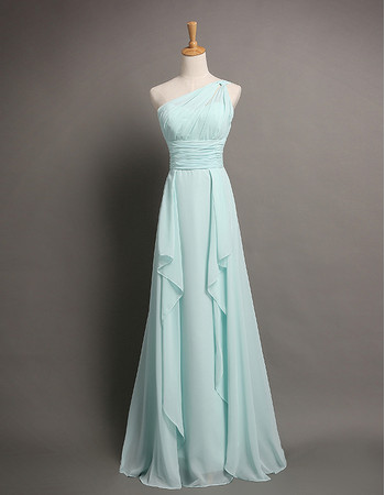 Custom Classic A-Line One Shoulder Floor Length Chiffon Evening Dress
