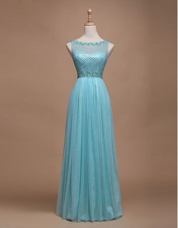 Discount Designer A-Line Bateau Sleeveless Floor Length Tulle Formal Evening Dress