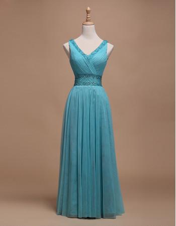 Women's Vintage A-Line V-Neck Sleeveless Floor Length Tulle Formal Evening Dress