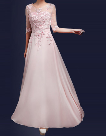 Women's Modern A-Line Floor Length Chiffon Evening Dress with Sleeves