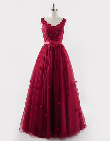 Classic Modern Ball Gown Long Red Organza Embroidery Formal Evening Dress