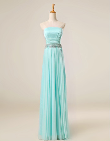 Custom Elegant Strapless Full Length Chiffon Tassels Evening Dress for Women