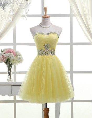 Affordable Custom A-Line Sweetheart Short Satin Tulle Homecoming Dress