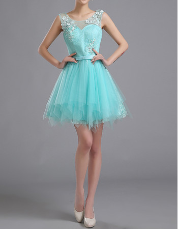 Top Classic A-Line Sleeveless Short Satin Tulle Cocktail Homecoming Dress