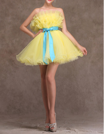 Girls Cute A-Line Strapless Short Organza Homecoming Dress with Sashes