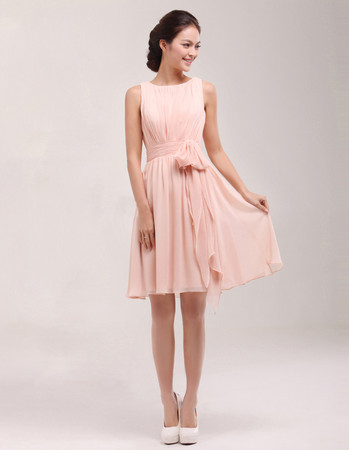 Junior Pretty Bateau Sleeveless Short Chiffon Homecoming Dress with Sashes